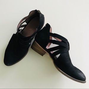 Seychelles black leather booties strap detail